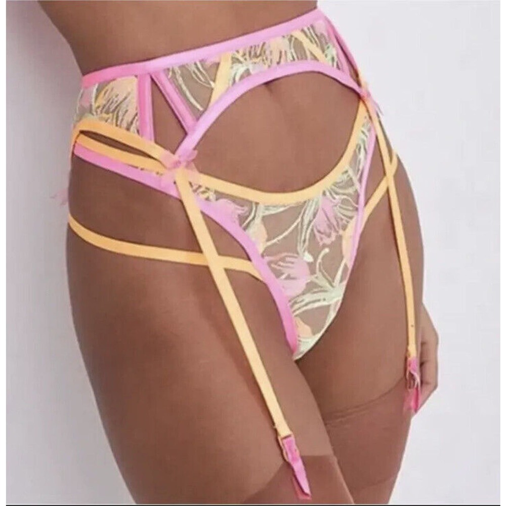 For Love and Lemons Tulip Garter Belt in Neon Pink and‎ Orange XS NWOT
